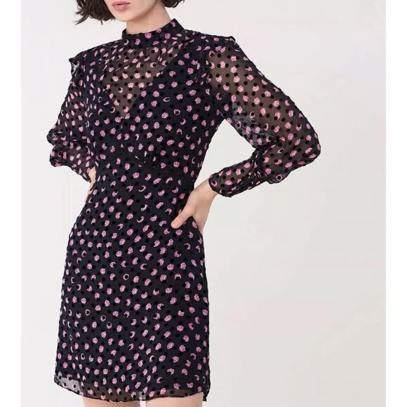 Diane Von Furstenberg Dresses & Skirts - Diane von Furstenberg Black Sheer Rose Dot Silk Cocktail Dress Size 12